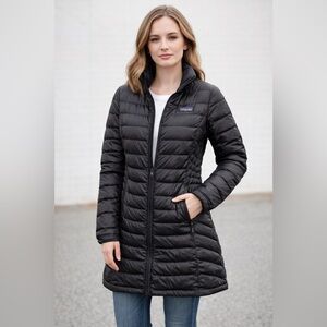 Patagonia Parka Womens Black Insulated Zip Coat Lightweight Parka Size XS